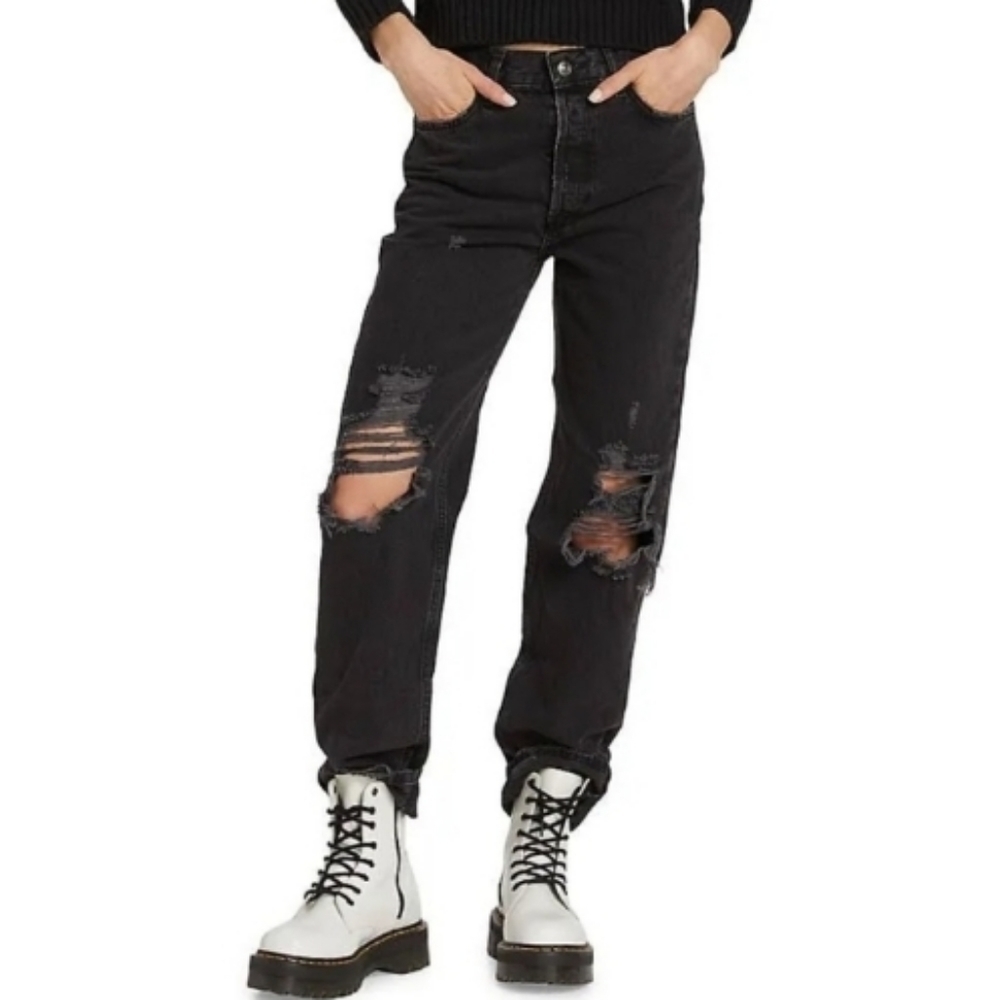 NWT Free People The Lasso High Rise Jeans In Black Wash Size 25. Retail$98